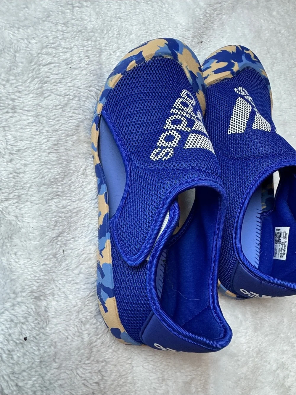 adidas Kids Royal Blue Slip-On Water Shoes with Camouflage Toe